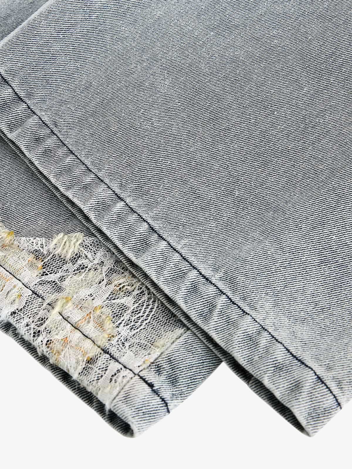 Ripped Lace Patchwork Straight Jeans