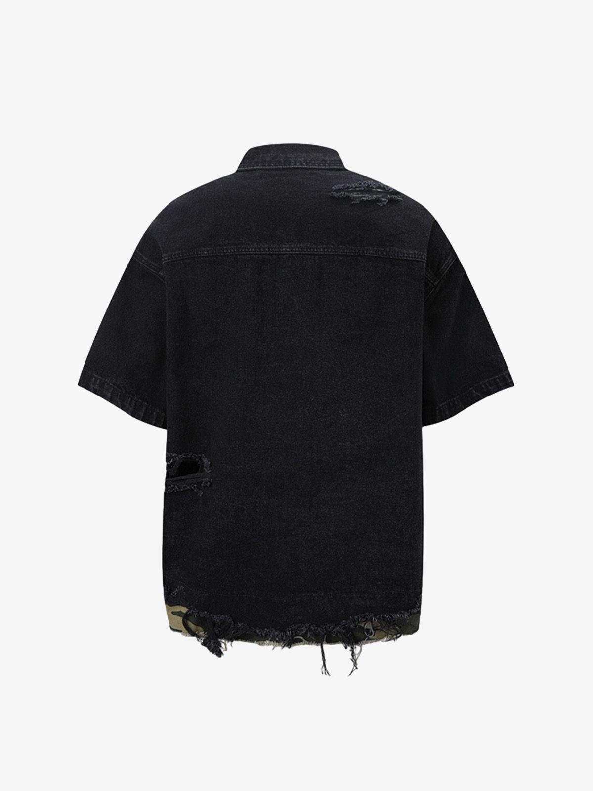 Thesupermade Patchwork Camouflage Ripped Shirt Jorts Denim Suit