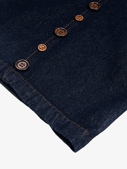 Button Embroidered Barrel Jeans