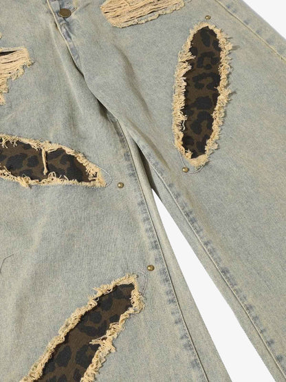 Distressed Raw Edge Patch Jeans