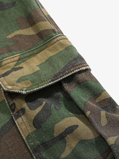 Ripped Camouflage Flared Cargo Pants - 2410