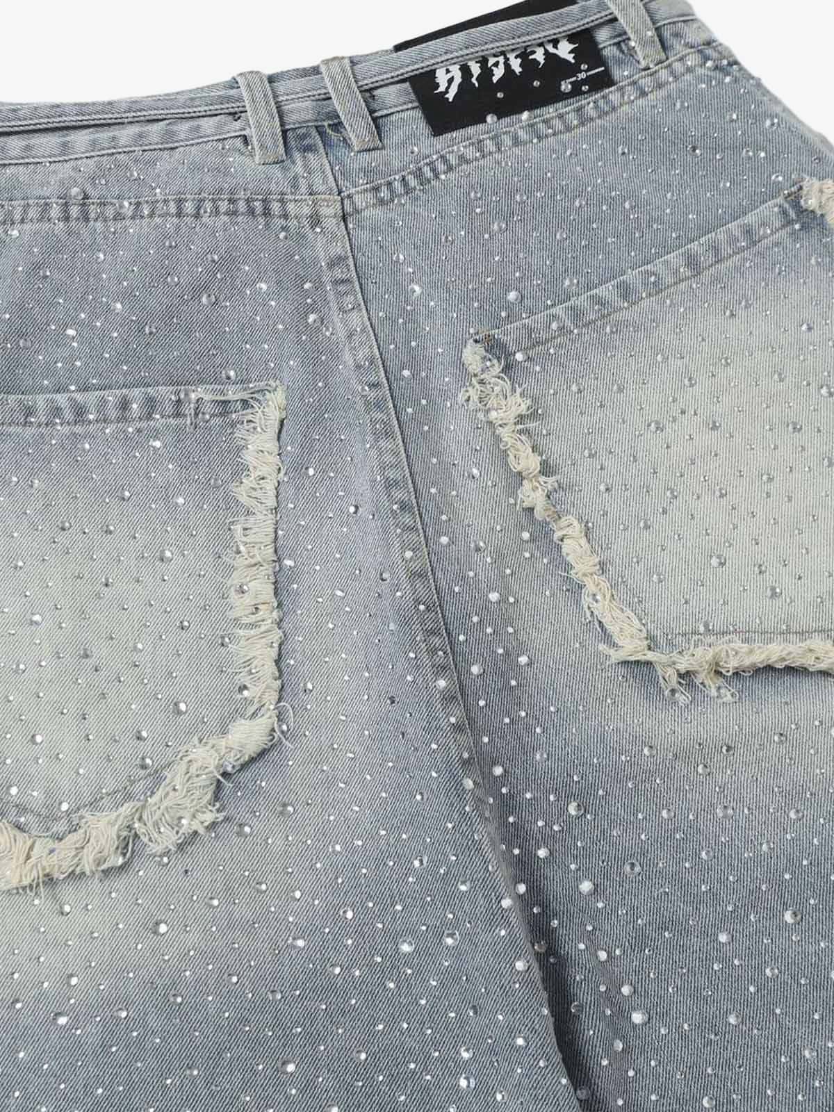 Distressed Rhinestone Denim Jorts - 2454