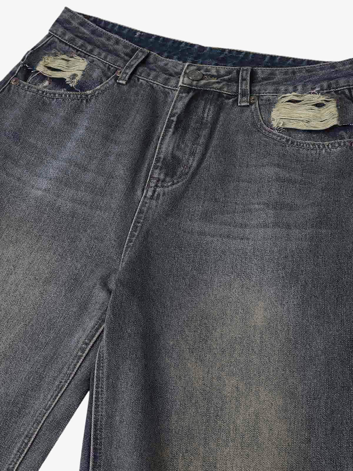 Washed Dirty-Dye Straight Jeans - 2352