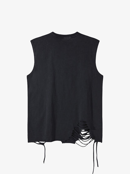 Asymmetric Distressed Graffiti Chain Vest
