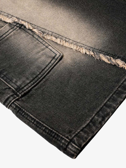 Washed Distressed Raw Edge Denim Jorts