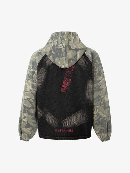 Graffiti Camouflage Patchwork Hooded Jacket