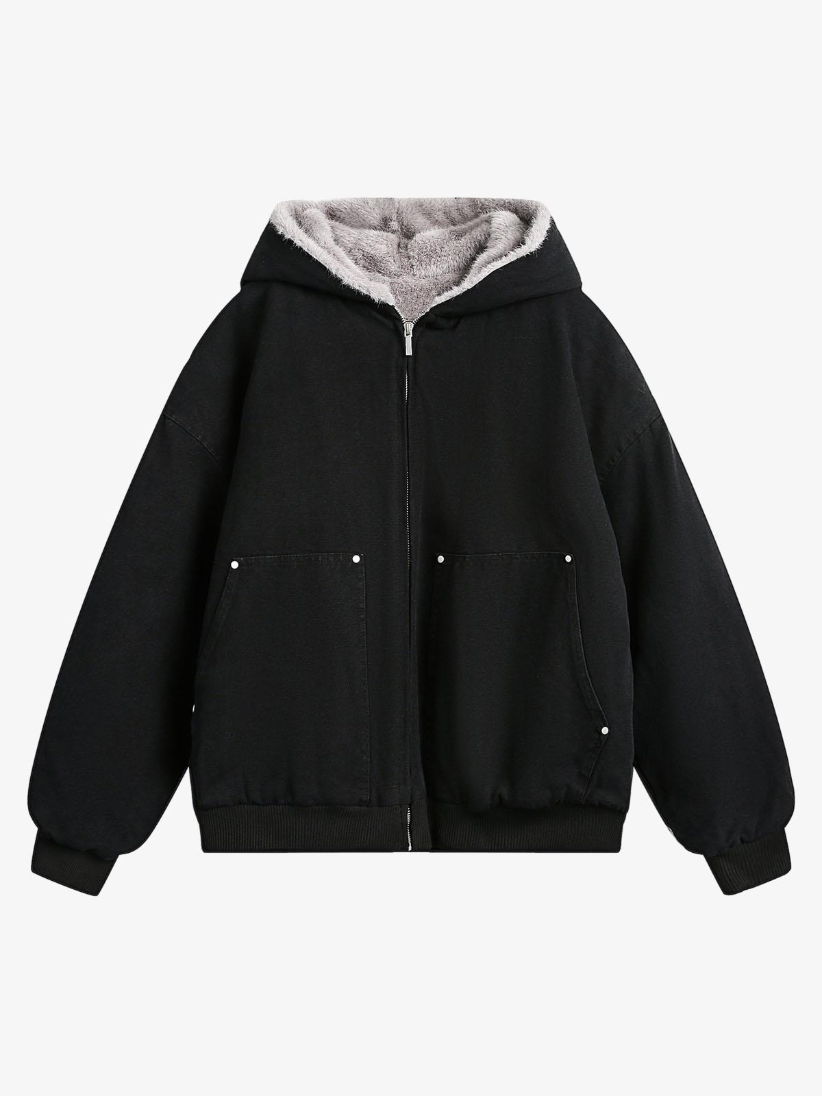 Thesupermade Fur Hooded Zip Up Quilted Jacket