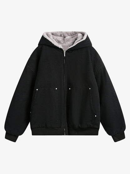 Thesupermade Fur Hooded Zip Up Quilted Jacket