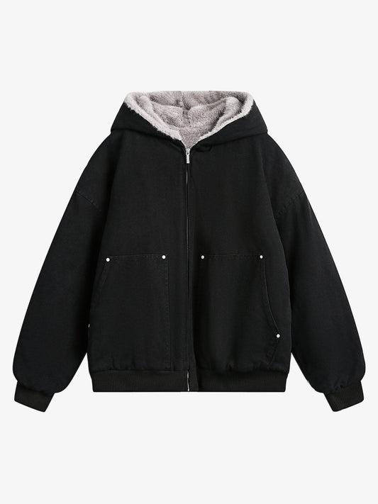 Thesupermade Fur Hooded Zip Up Quilted Jacket