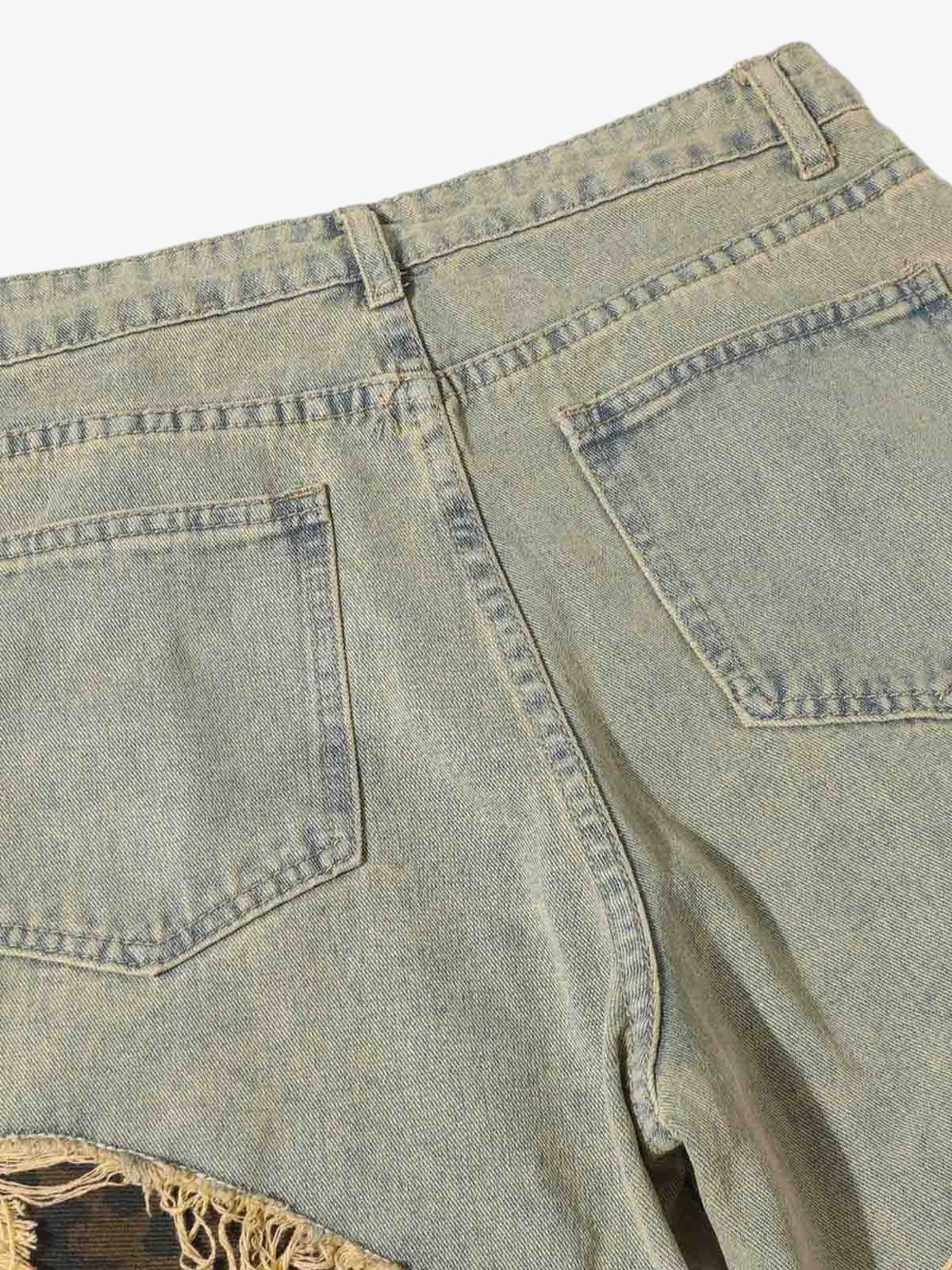 Distressed Raw Edge Patch Jeans