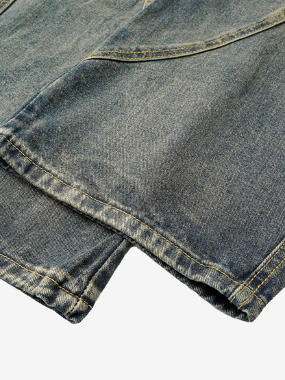 Washed Distressed Split Drawstring Barrel Jeans