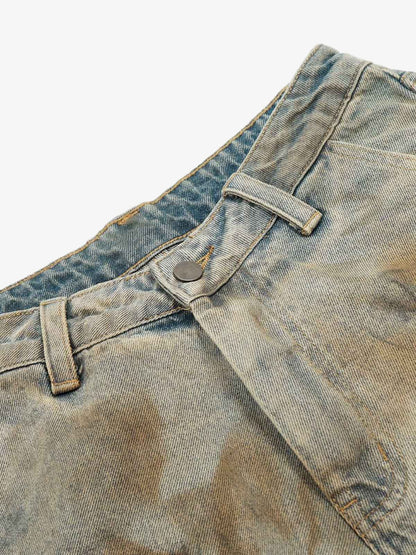 Distressed Tie-Dye Denim Shorts