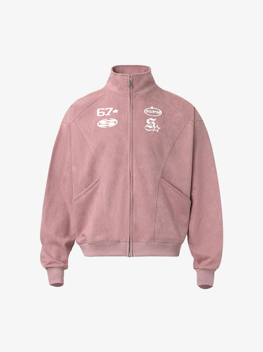 Suede Embroidered Zippered Short Jacket