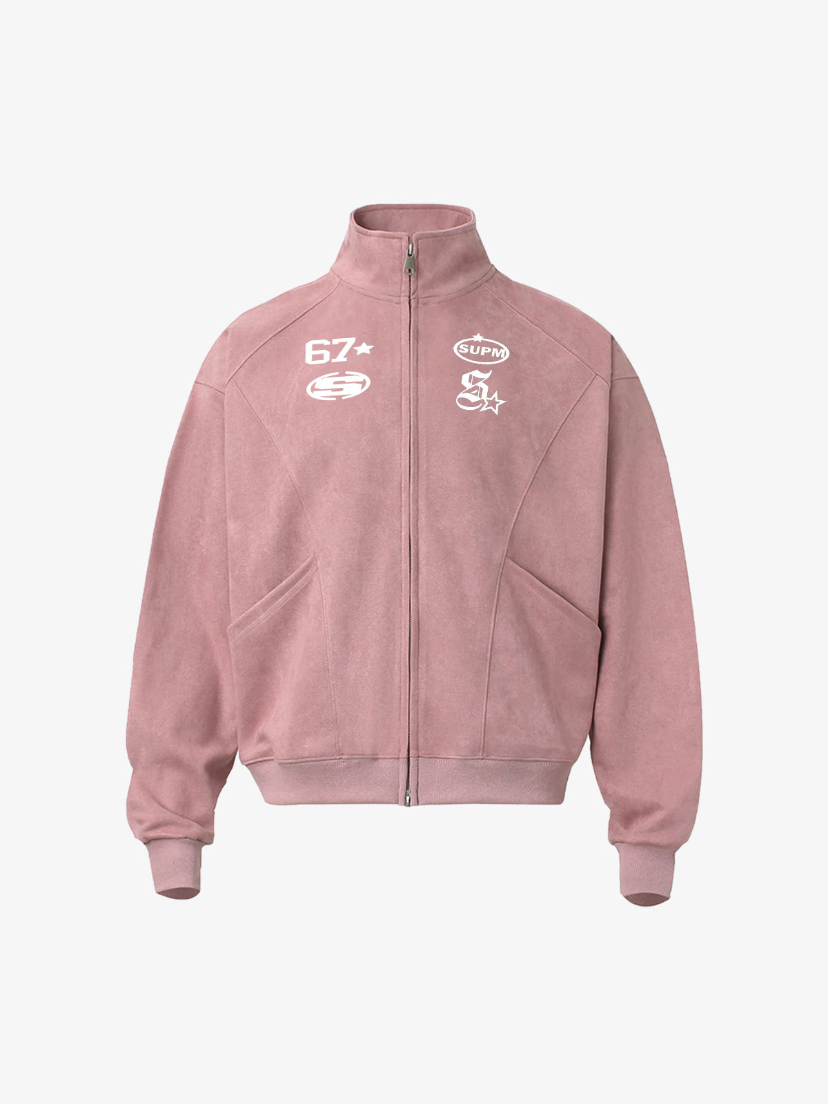 Suede Embroidered Zippered Short Jacket