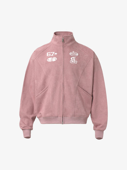 Suede Embroidered Zippered Short Jacket