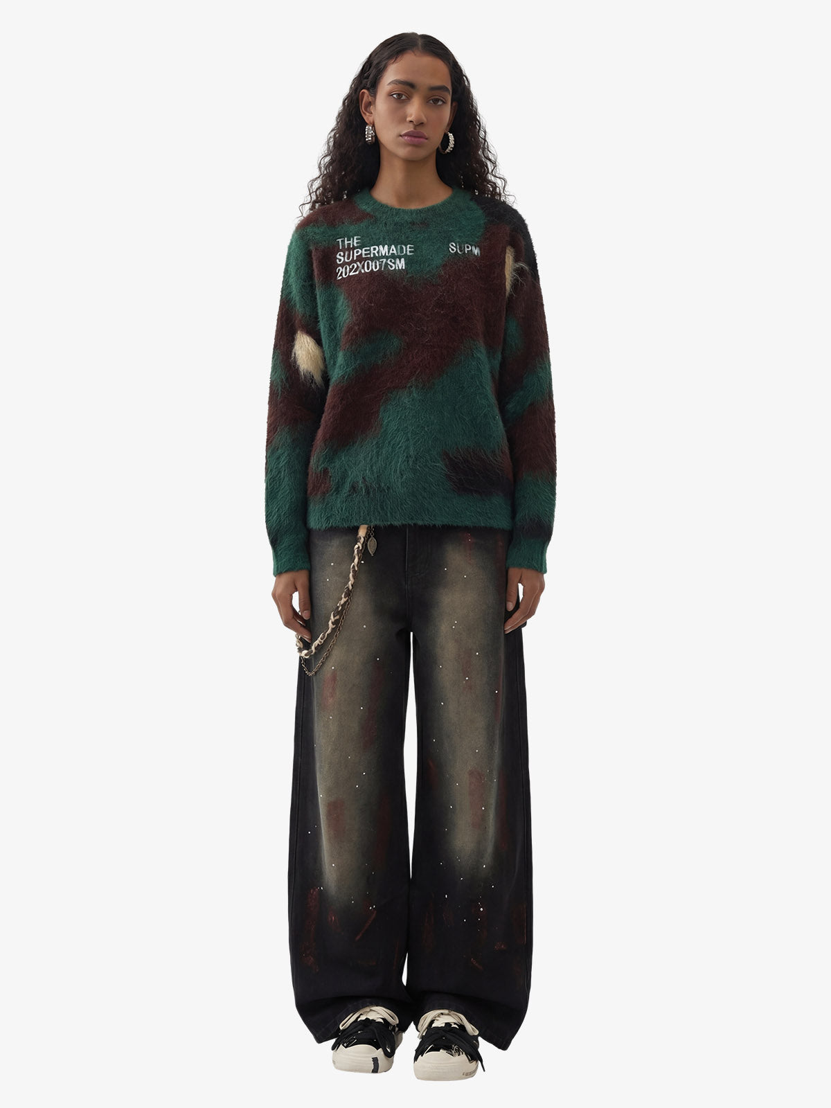 Embroidered Camouflage Shaggy Knitted Sweater
