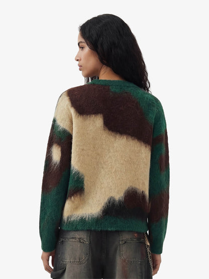 Embroidered Camouflage Shaggy Knitted Sweater