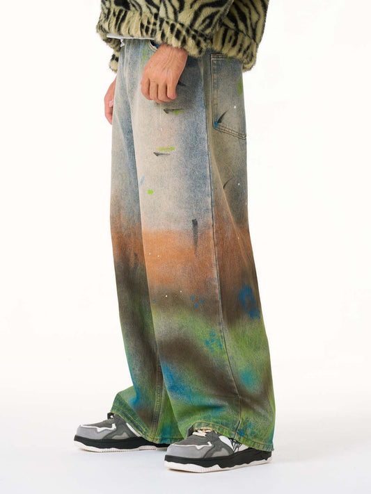 Street Gradient Ink-Splattered Straight-Leg Jeans