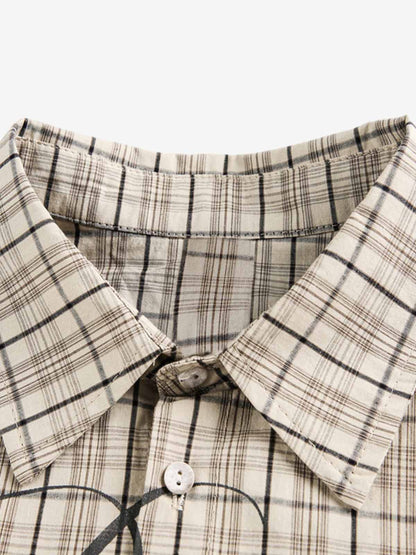 Street Print Lettering Plaid Long-Sleeve Shirt 