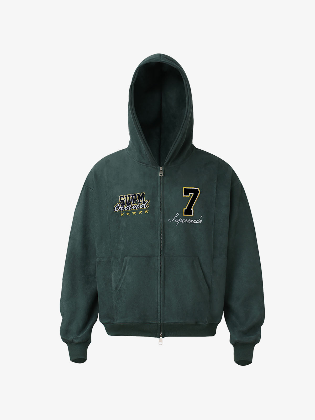 Suede Letter Embroidered Cropped Zip-Up Sweatshirt