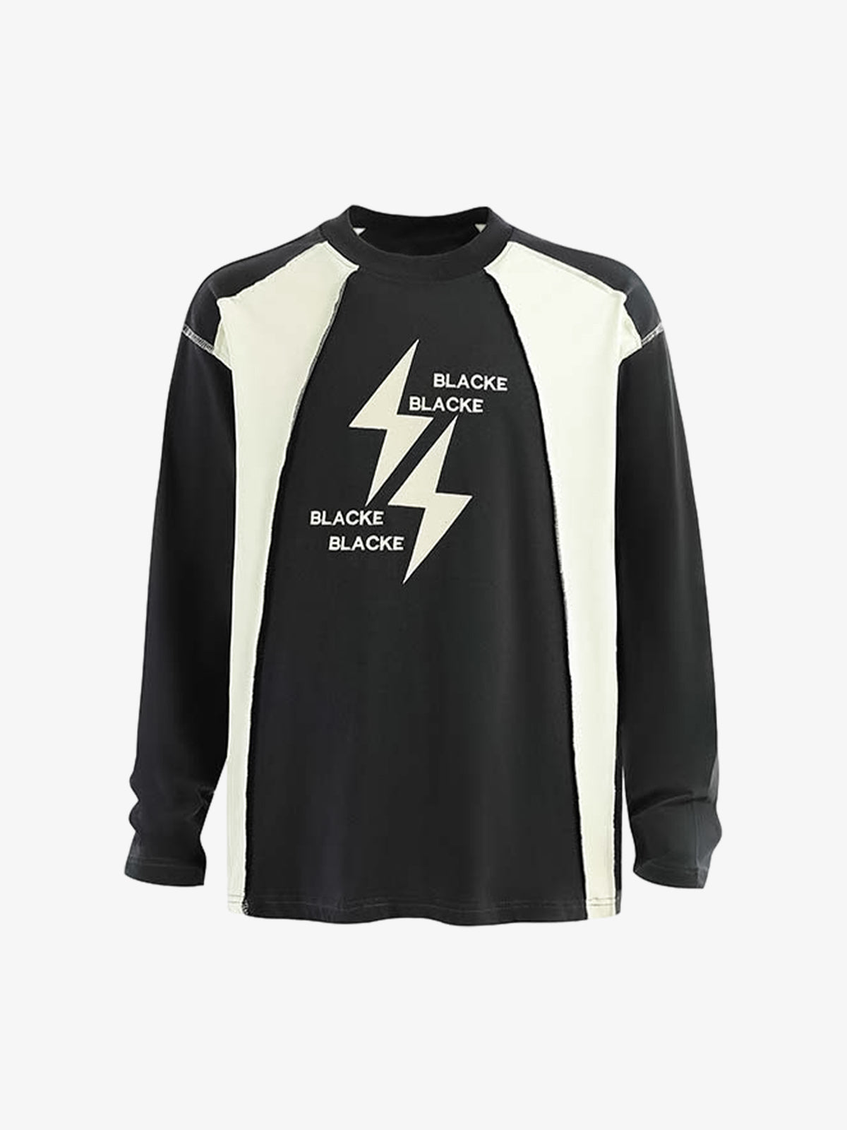 Lightning Letter Print Contrast Color Stitching Long-Sleeve T-shirt 