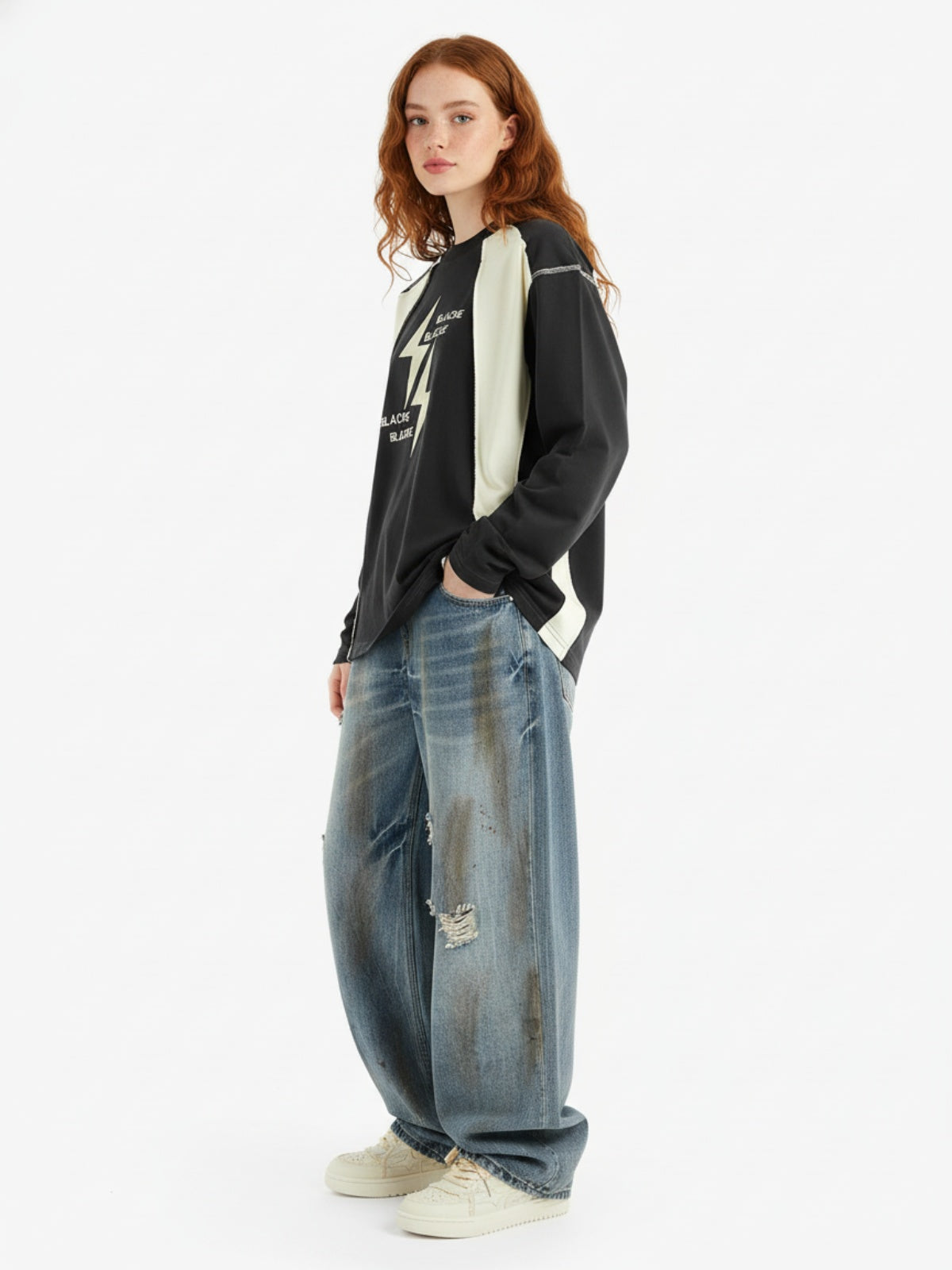 Washed Distressed Ripped Barrel Jeans - 2445