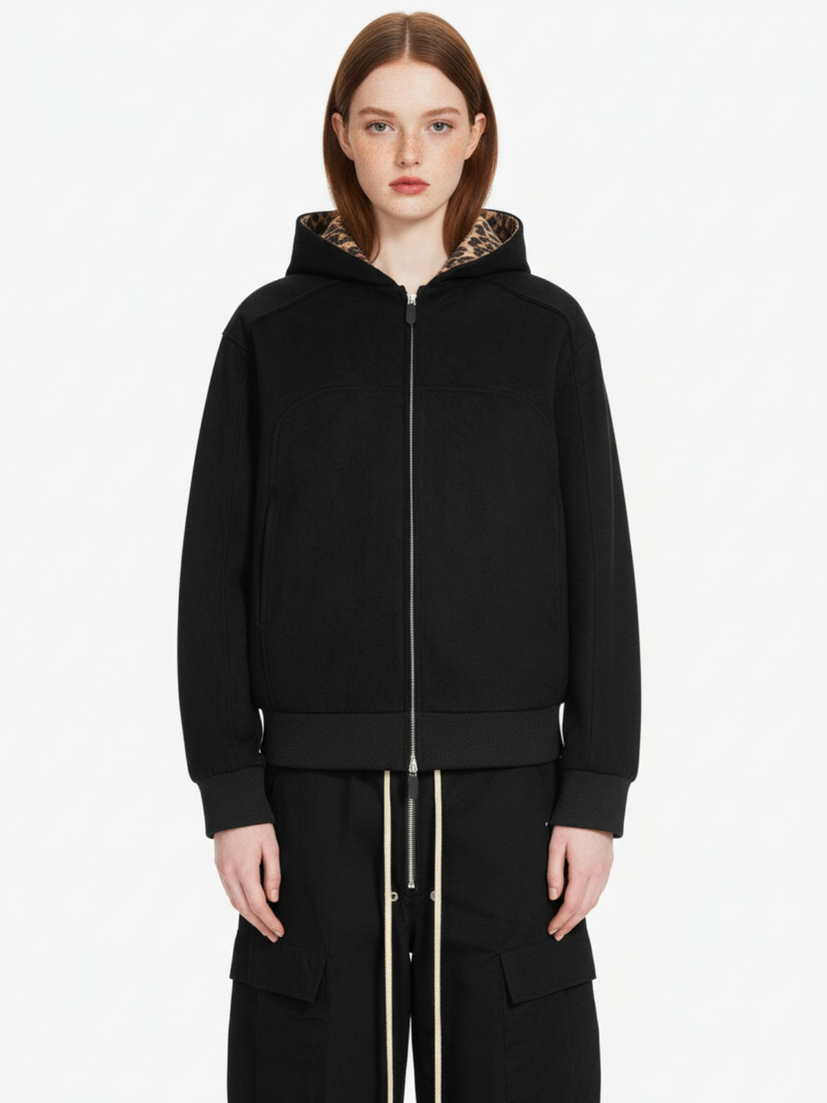 Suede Leopard-Trimmed Paneled Bomber Jacket