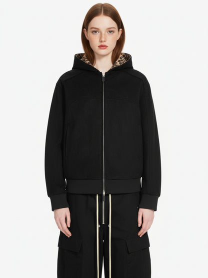 Suede Leopard-Trimmed Paneled Bomber Jacket