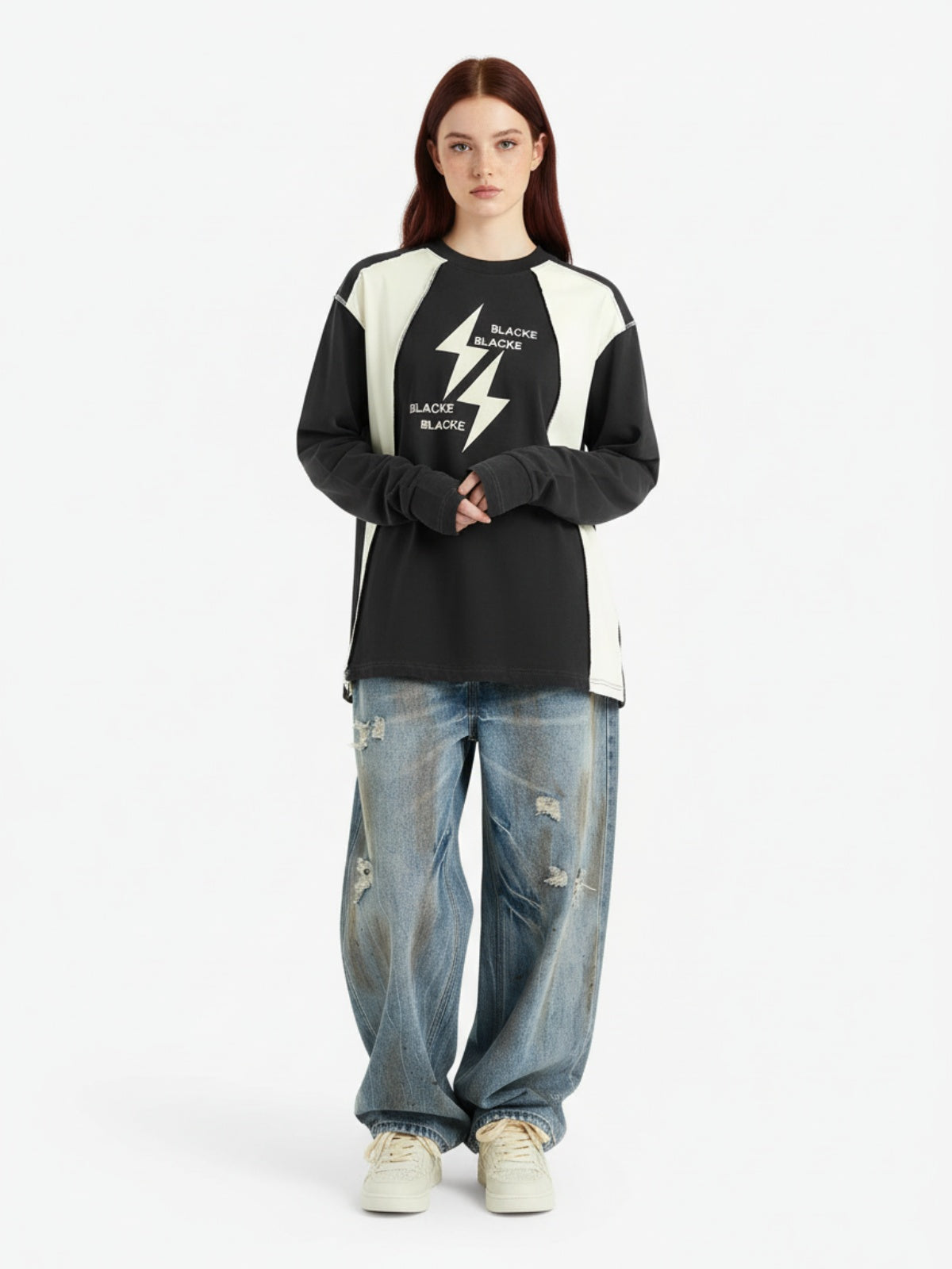 Washed Distressed Ripped Barrel Jeans - 2445