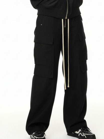Woven Multi-Pocket Baggy Flared Pants - 2321