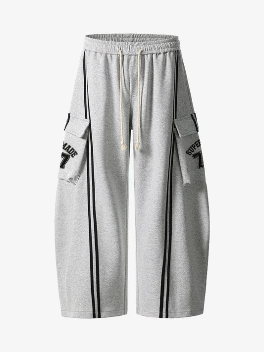 Cotton Web Stitching Letter Print Drawstring Barrel Pants 