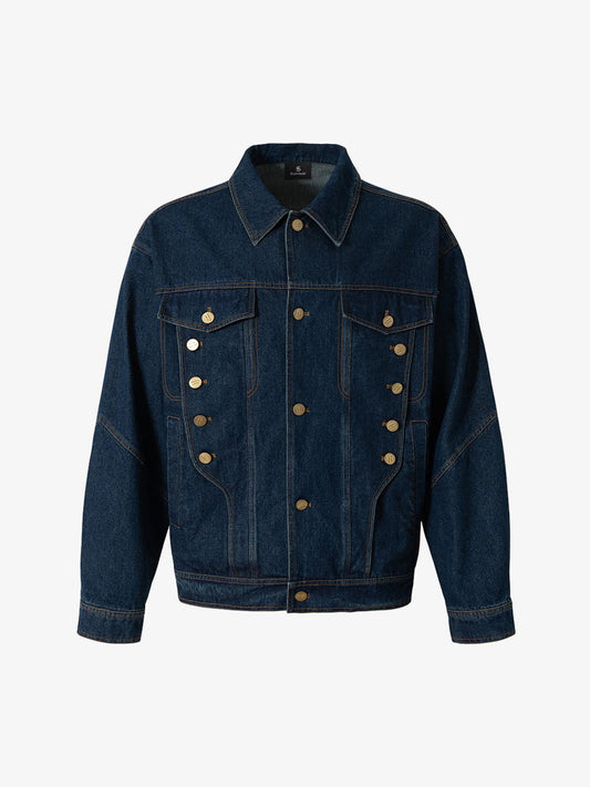 Vintage Metal Studs Decorated Denim Jacket 