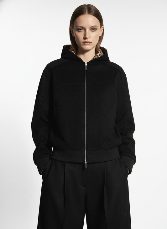 Suede Leopard-Trimmed Paneled Bomber Jacket