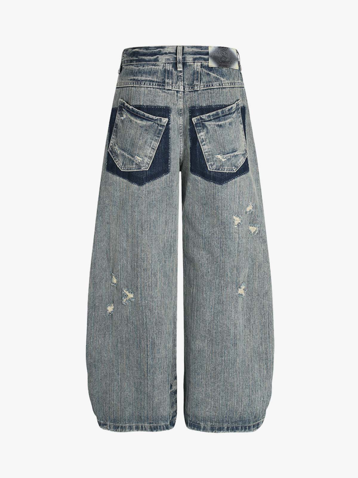 High Waist Distressed Barrel Denim Jeans