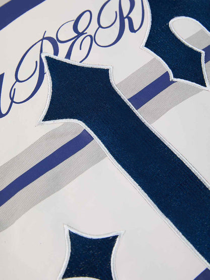 Supermade Color-Blocked Polo Collar Embroidered Print Long-Sleeved Jersey?