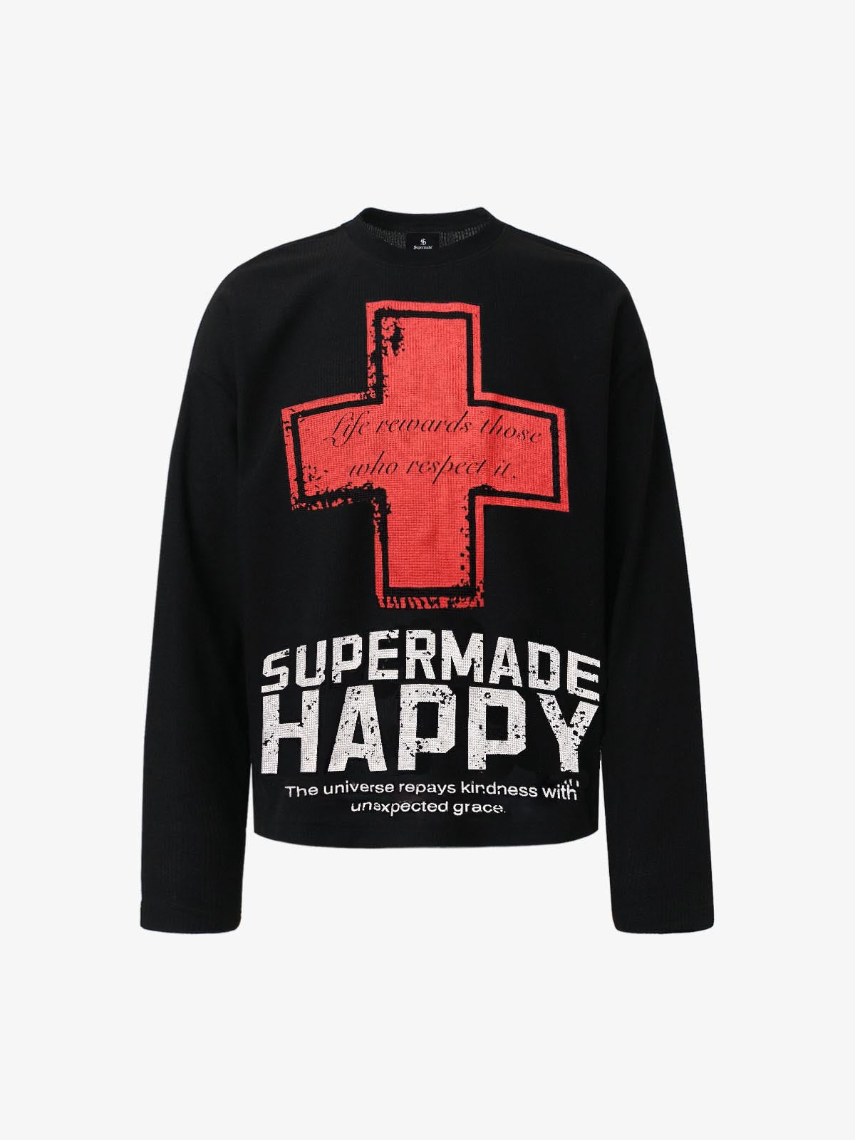 Street Cross Lettering Print Long-Sleeved T-Shirt