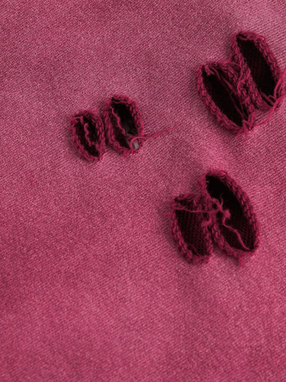 Street Distressed Half-Zip Ripped Hoodie 