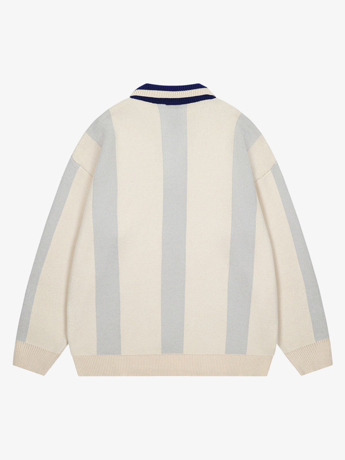 Vertical Striped Colorblock Lapel Sweater