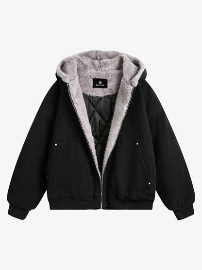 Thesupermade Fur Hooded Zip Up Quilted Jacket - 2510