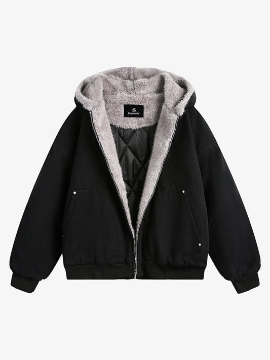 Thesupermade Fur Hooded Zip Up Quilted Jacket - 2510