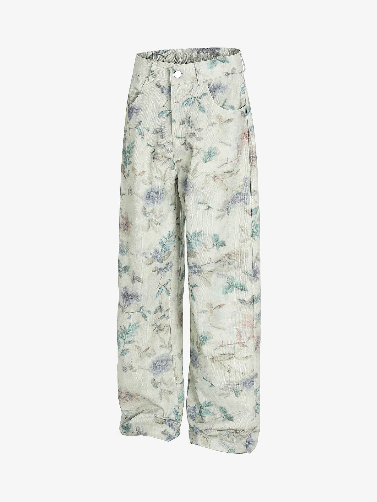 Vintage Floral Print Straight Jeans 