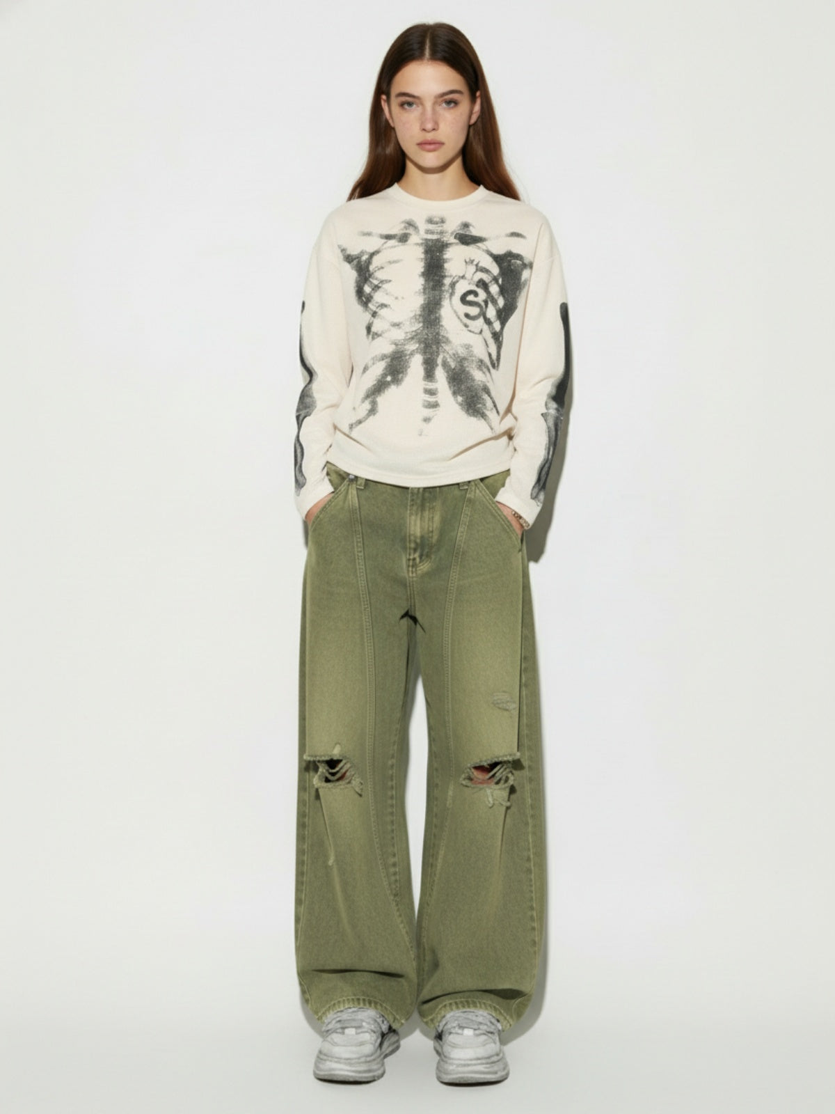 Skeleton Graphic Waffle Sweatshirt –  2495