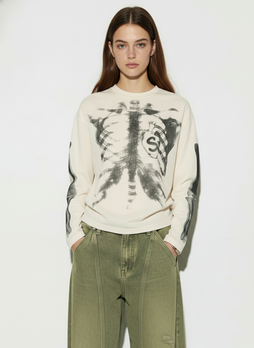 Skeleton Graphic Waffle Sweatshirt –  2495