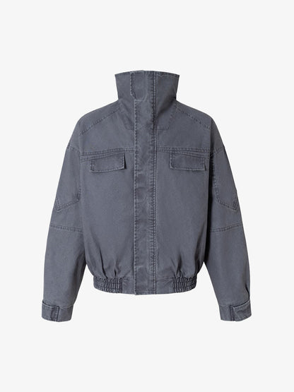 Vintage Washed Distressed Deconstructed High Collar Jacket 