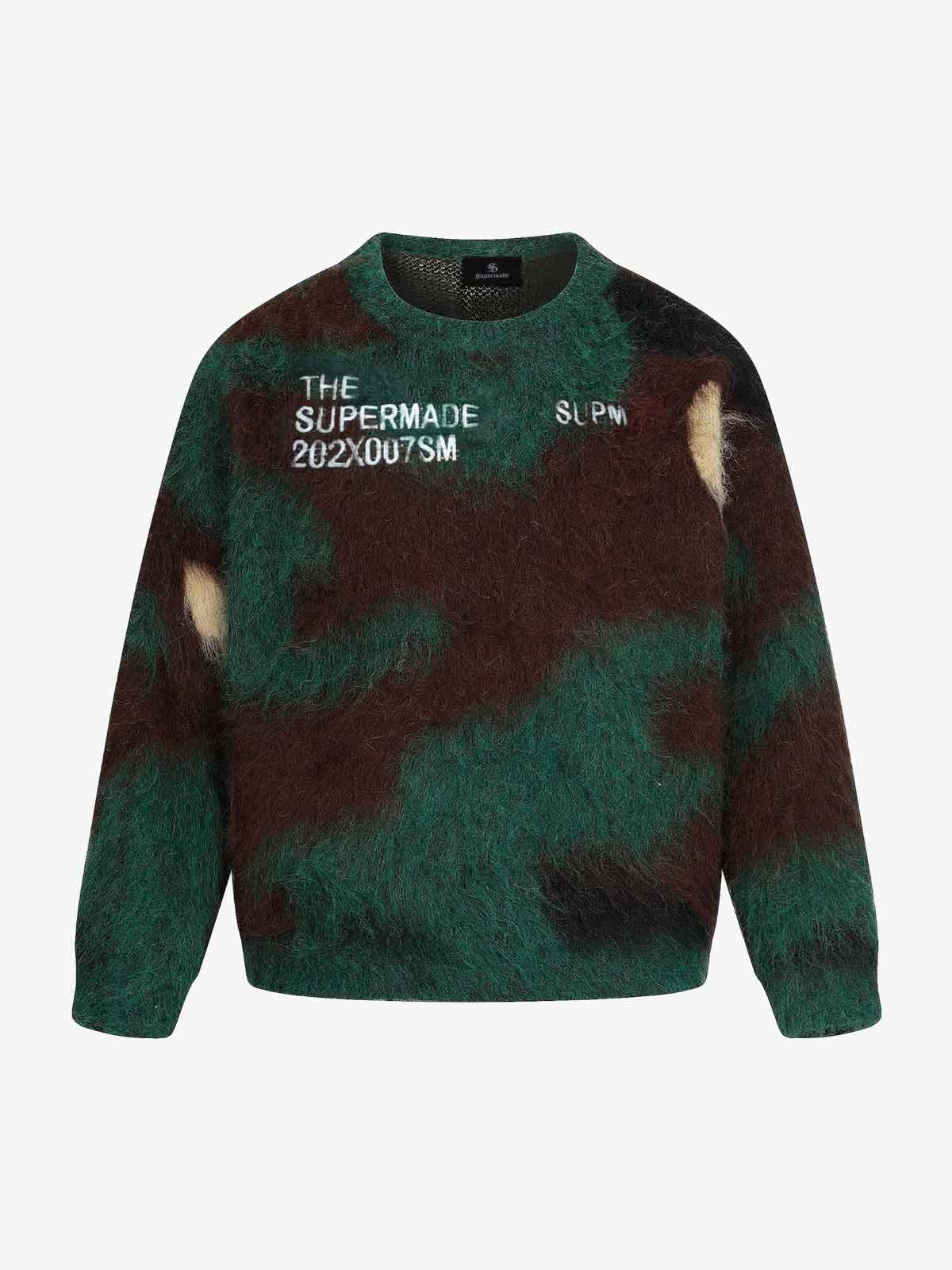 Embroidered Camouflage Shaggy Knitted Sweater