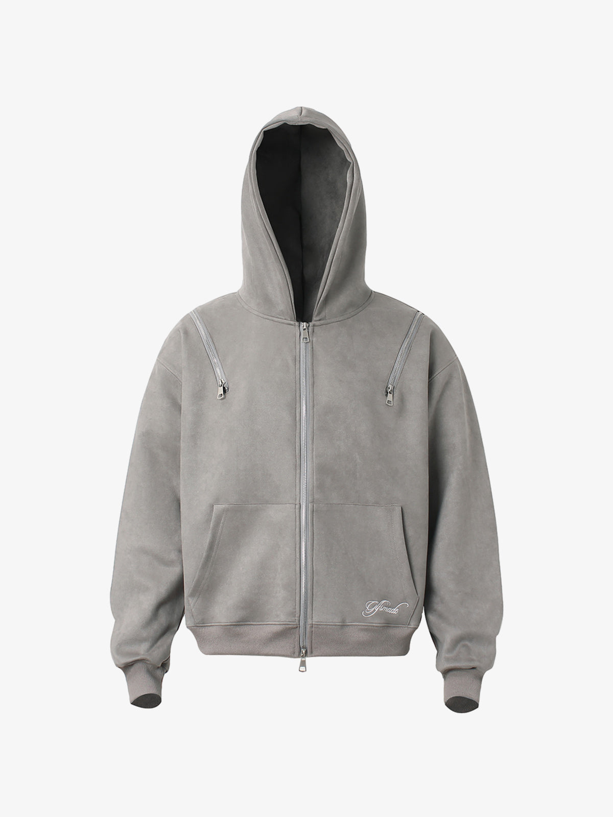 Suede Double-Ended Zippered Cropped Hooded Jacket 