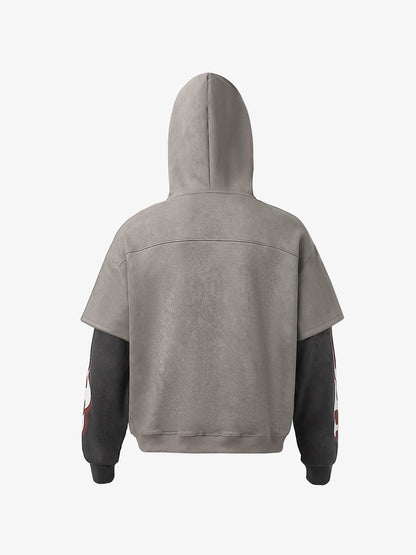 Suede Large Pocket Faux Two-Piece Zipper Short Jacket 