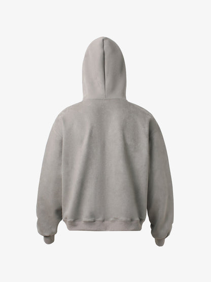 Suede Double-Ended Zippered Cropped Hooded Jacket 