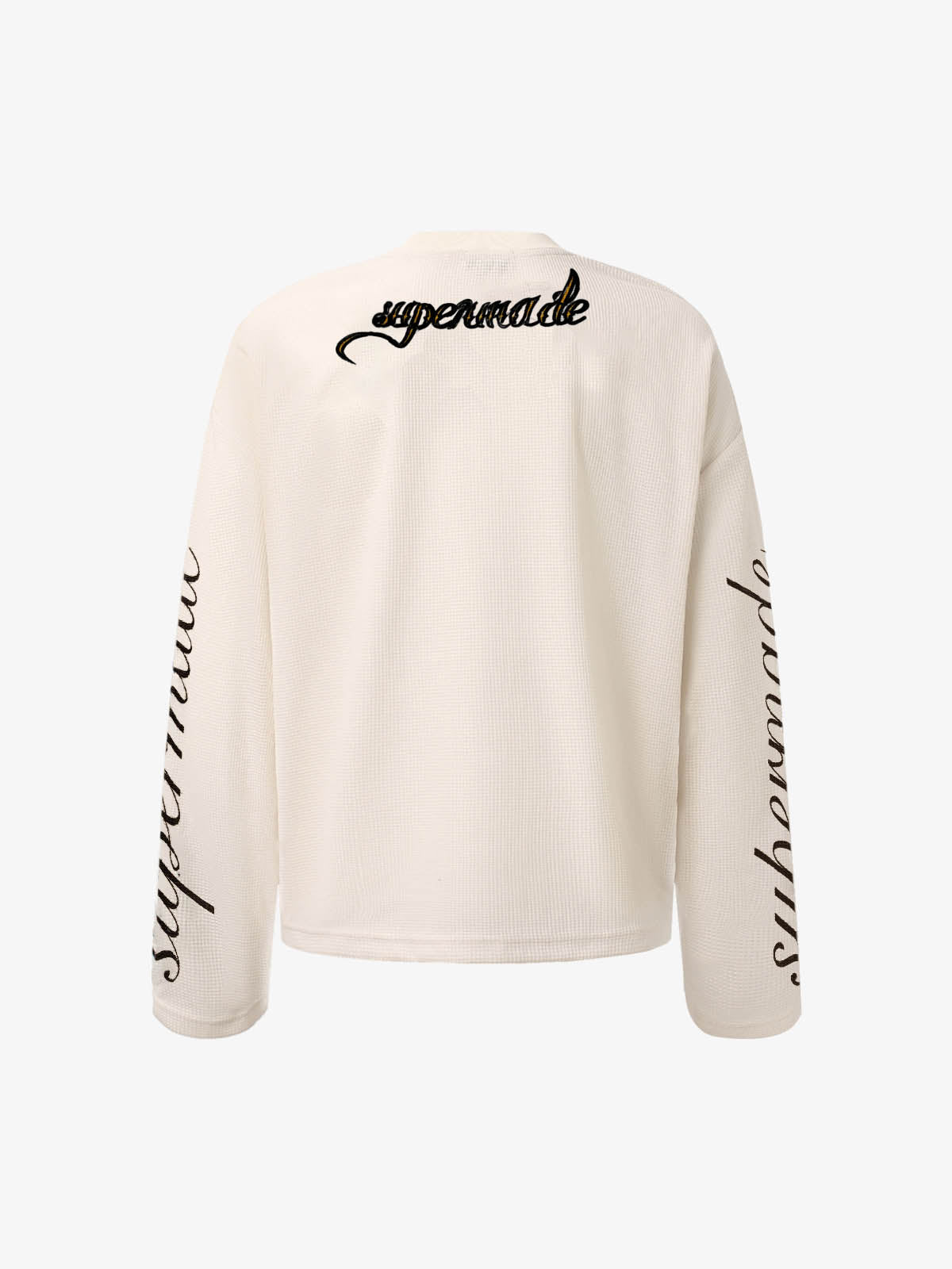 Retro Letter Print Waffle Simplicity Long-Sleeved T-Shirt