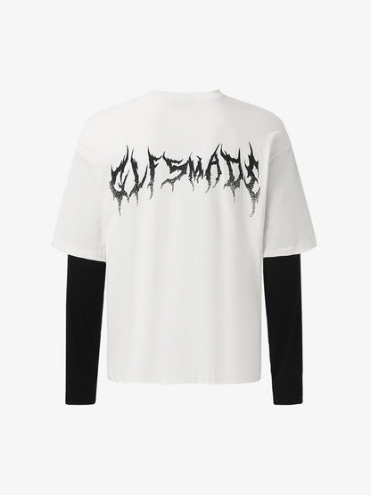 Patchwork Color Blocking Faux Two-piece Long-Sleeved T-Shirt 